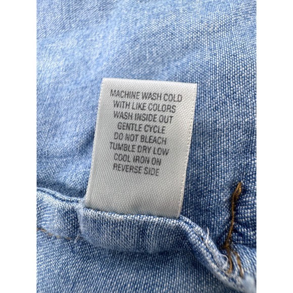 CJ Banks Women's Blue Denim Embroidered Collarless 3/4 Sleeve‎ Shirt 1X - Picture 6 of 8